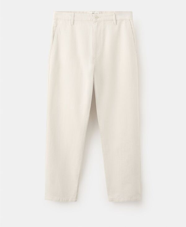 マンゴ メンズ ボトムス カジュアルパンツ コットン リネン MANGO Mens RegularFit CottonLinenBlend Pants Ecru エクリュ