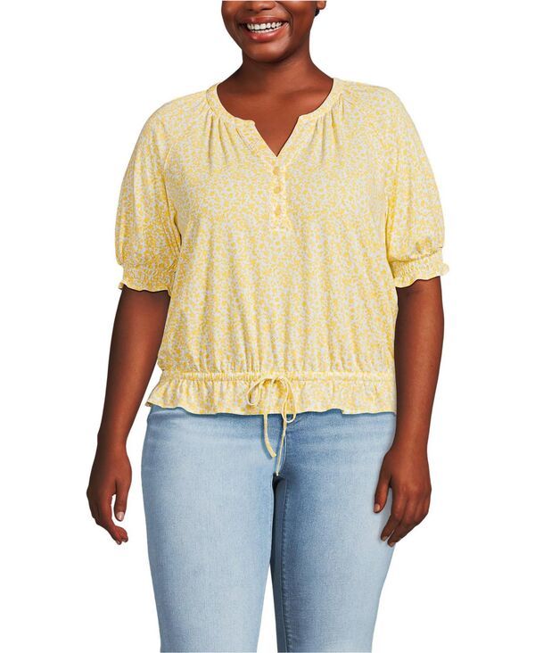 ランズエンド レディース トップス シャツ プラスサイズ ブラウス ジャージー Lands End Plusizelbow Sleeve Lightweight Jersey Gathered Adjustable Hem Blouse Sweet butte
