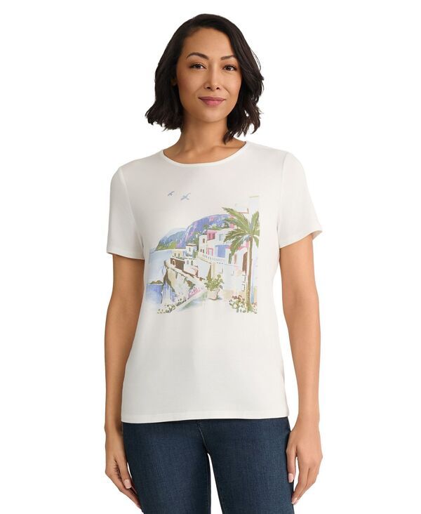 ジョーンズニューヨーク レディース トップス Tシャツ クルーネック プチ 半袖 グラフィック Jones New York Petite Crewneck ShortSleeve Graphic TShirt Natural White ホワイト