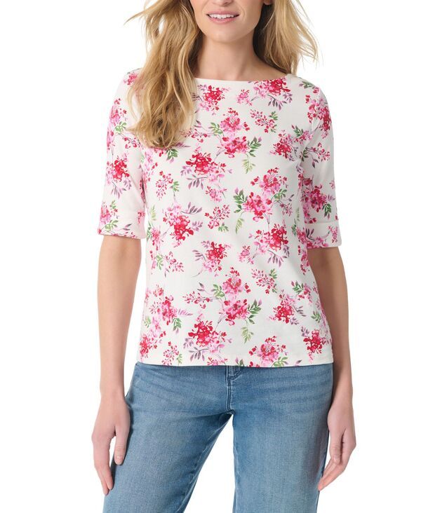 グロリアバンデービルト レディース トップス シャツ プリント Gloria Vanderbilt Womens Alanis Printed CuffedSleeve TShirt Enchanted Garden Floral