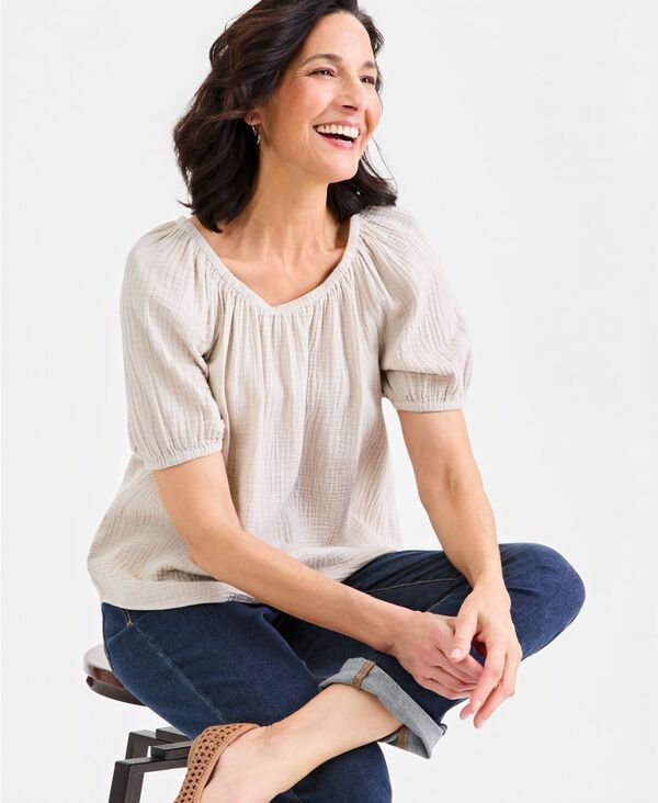 スタイルアンドコー レディース トップス シャツ プチ Style Co Petite Scoop Neck Top Macys Exclusive Stone Wall ストーン
