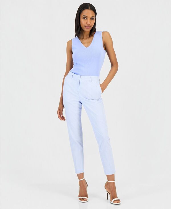 タハリエーエスエル レディース ボトムス カジュアルパンツ プチ アンクル Tahari ASL Petite Mid Rise Anklength Pants Navy Ivory アイボリー