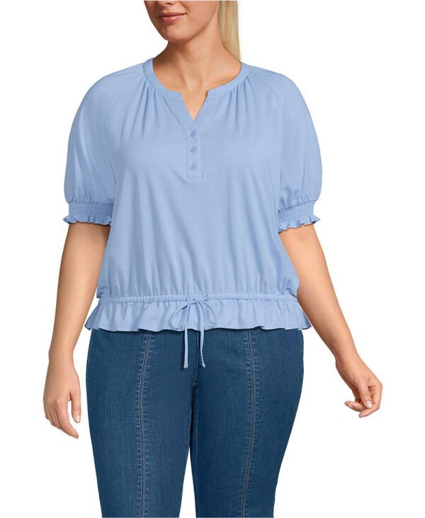 ランズエンド レディース トップス シャツ プラスサイズ ブラウス ジャージー Lands End Plusizelbow Sleeve Lightweight Jersey Gathered Adjustable Hem Blouse Light sea b