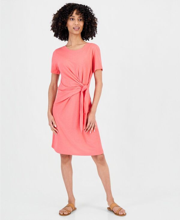 スタイルアンドコー レディース トップス Tシャツワンピース プチ Style Co Petite TieWaistShirt Dress Macys Exclusive Tuscon Coral コーラル
