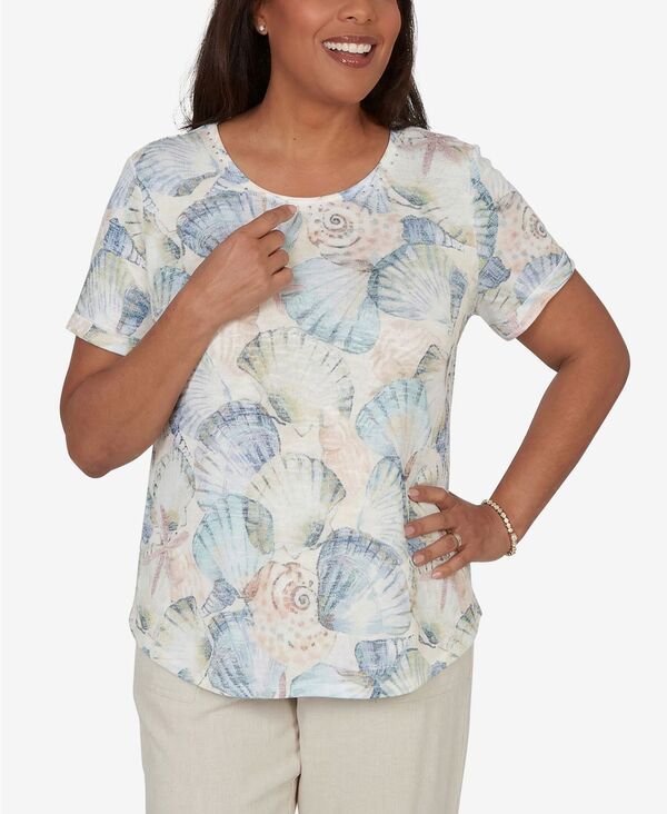 アルフレッド ダナー レディース トップス Tシャツ ヴィンテージ プチ Alfredunner Petite Vintage Charm Seashells Embellished Solid TShirt Pastel