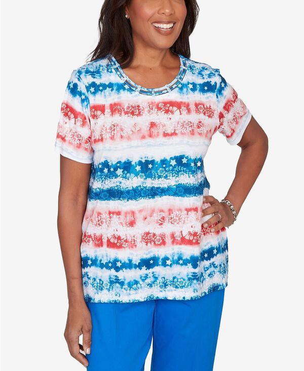 アルフレッド ダナー レディース トップス Tシャツ プチ 半袖 Alfredunner Petite Lady Liberty Americana TieDye StripeshortSleeve TShirt Blue Multi ブルー