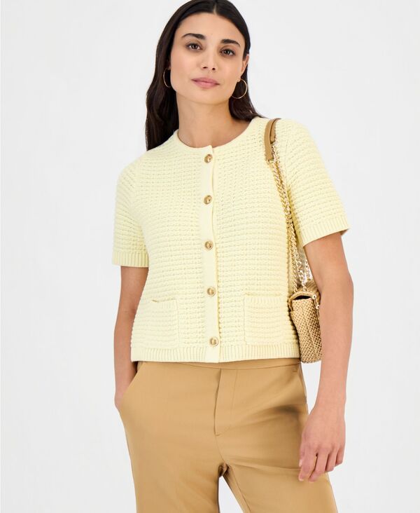 アイエヌシー インターナショナル コンセプト レディース アウター ニット・セーター プチ 半袖 カーディガン INC International Concepts Petite ShortSleeve Cardigan Macys Exclusive Yel