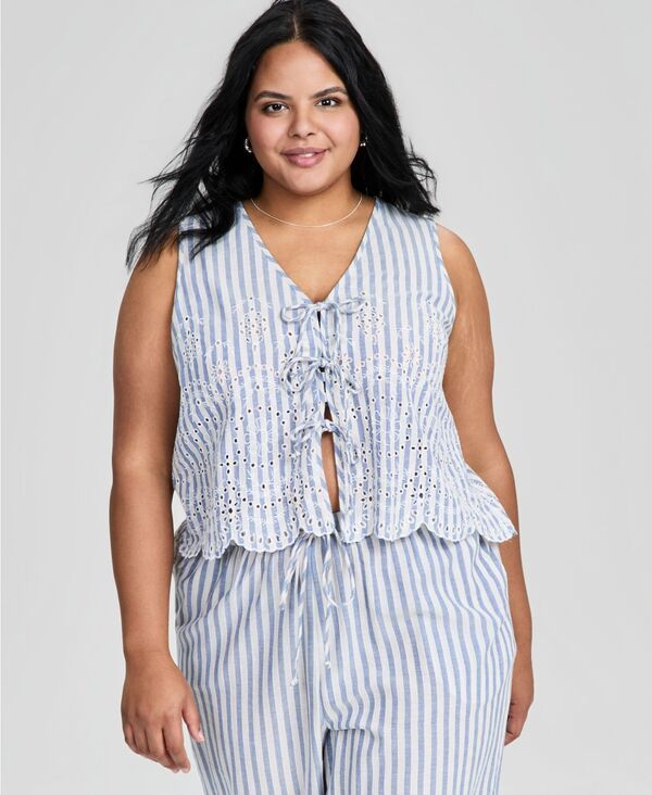 アンドノウディス レディース トップス ベスト And Now This Womenstriped Eyelet Vest Macys Exclusive Blue Stripe ブルー