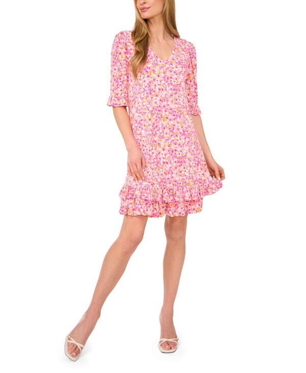 セセ レディース トップス ワンピース Vネック フラワー柄 フリル フラワー CeCe Womens VNeck Ruffled Floral Shift Dress New Ivory アイボリー