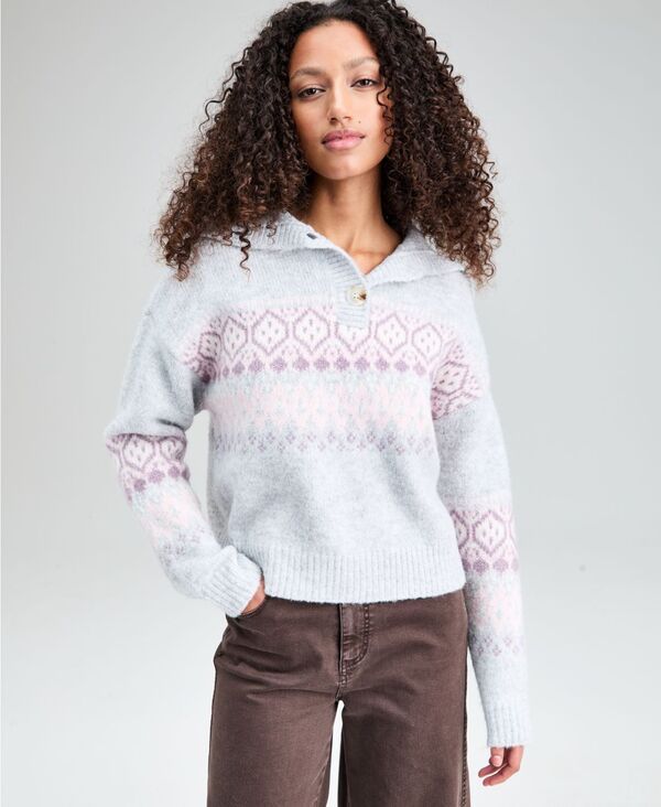 アンドノウディス レディース アウター ニット・セーター プチ 長袖 And Now This Petite Fair Isle LongSleeve Sweater Macys Exclusive GreyPink Combo グレー