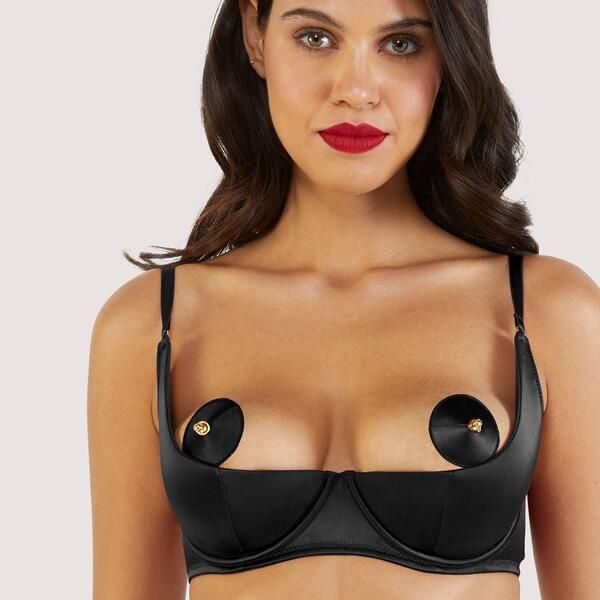 プレイフルプロミス レディース アンダーウェア ブラジャー サテン Playful Promises Etta Black Satin Quarter Cup Bra Black ブラック