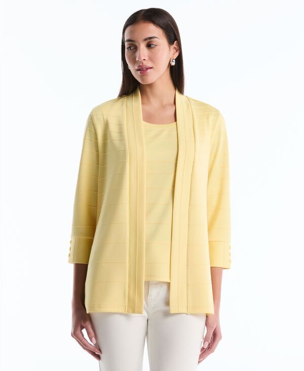 ラファエラ レディース アウター ニット・セーター カーディガン Rafaella Womens Ottoman Knit Cardigan Sweater Pale Banana