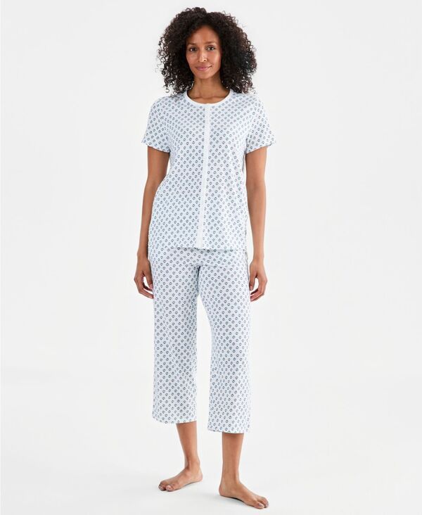 チャータークラブ レディース アンダーウェア ナイトウェア プリント コットン クロップド Charter Club Womens 2Piece Cotton Printed Cropped Pajama set Created for Macys Beach
