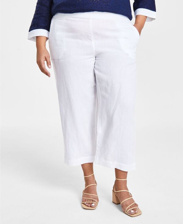 チャータークラブ レディース ボトムス カジュアルパンツ プラスサイズ クロップド リネン Charter Club Plusize 100 Linen Cropped Pants Macys Exclusive Bright White ホワイト