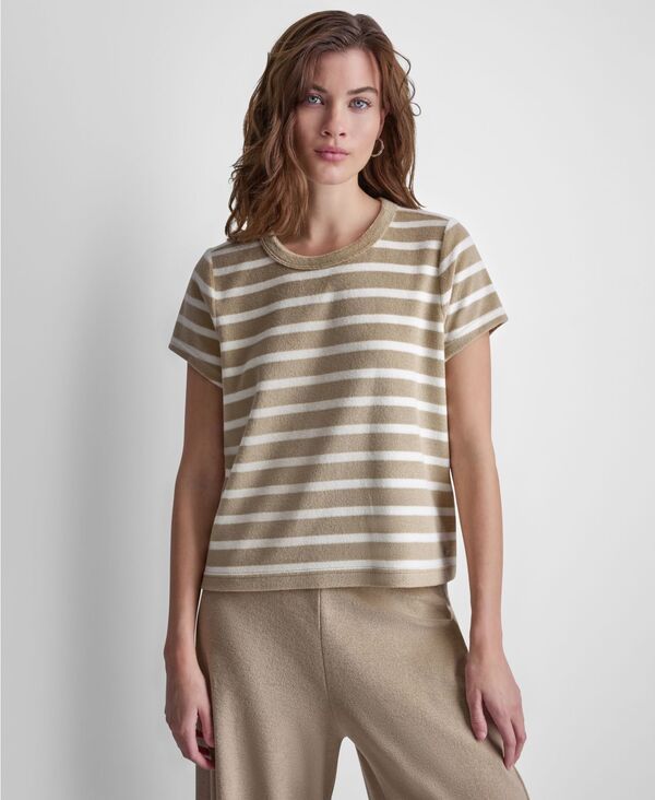 ダナキャランニューヨーク レディース トップス Tシャツ クルーネック プチ 半袖 DKNY Jeans Petite ShortSleeve Crew Neck TShirtravertine Stripe ストライプ