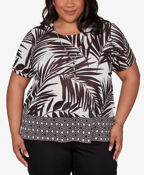 アルフレッド ダナー レディース トップス Tシャツ プラスサイズ レース Alfredunner Plusize Detail Driven Tropical Diamond Border TShirt with Necklace Black Multi ブ