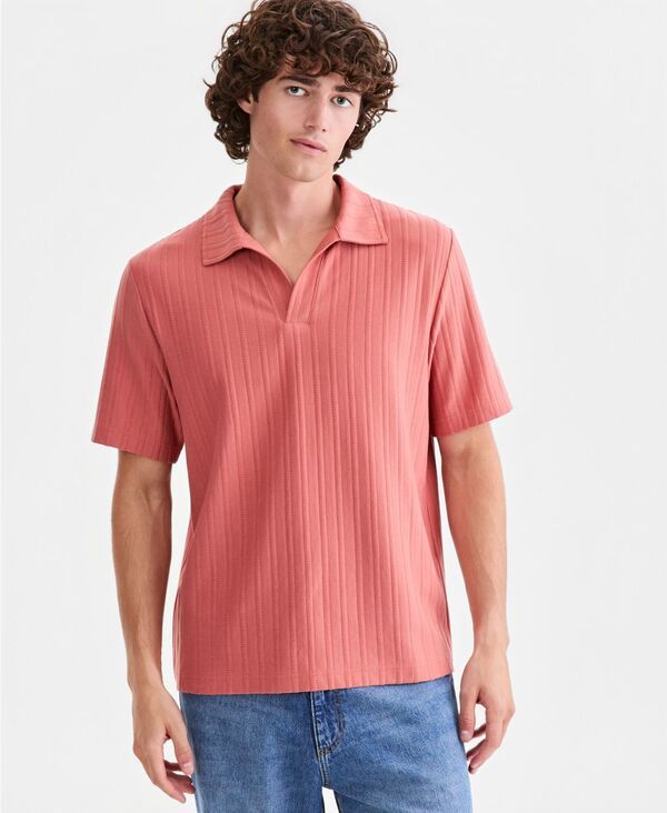 サンストーン メンズ トップス ポロシャツ Sun Stone Mens Textured JohnnyCollar Polo Shirt Macys Exclusive Terracotta Glaz テラコッタ