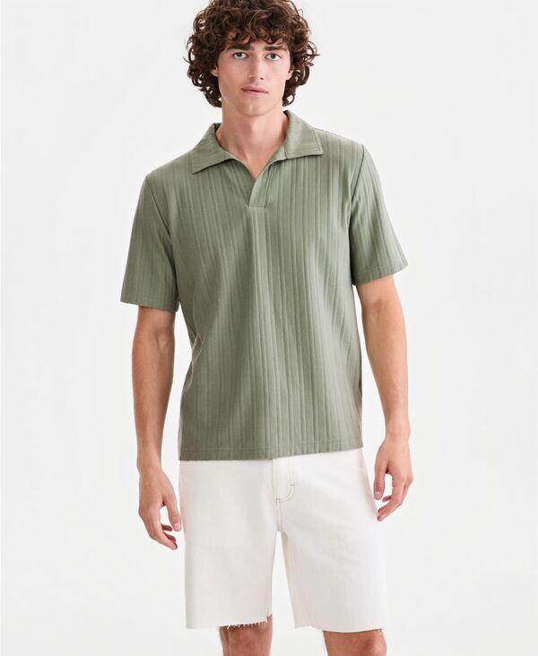 サンストーン メンズ トップス ポロシャツ Sun Stone Mens Textured JohnnyCollar Polo Shirt Macys Exclusive Shady Moss