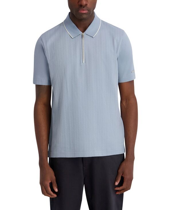 カール ラガーフェルド メンズ トップス ポロシャツ 半袖 KARLAGERFELD PARIS MenshortSleeve RegularFitextured Polo Shirt Blue ブルー