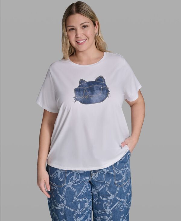 カール ラガーフェルド レディース トップス Tシャツ プラスサイズ グラフィック KARLAGERFELD PARIS Plusize PullOn Graphic TShirt White ホワイト