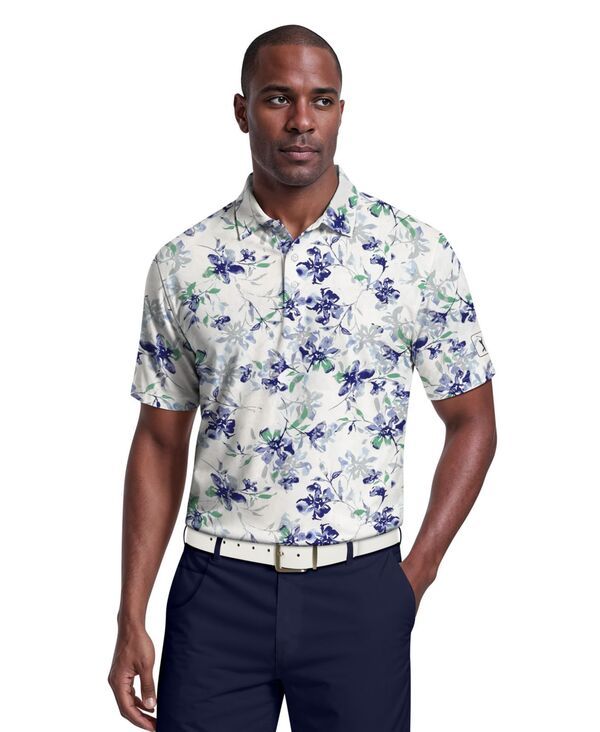 ピージーエーツアー メンズ トップス ポロシャツ フラワー柄 プリント フラワー PGA TOUR Mens Tie Dye Floral Print Golf Polo Shirt Bright WhitePearl Blue Combo ホワイト