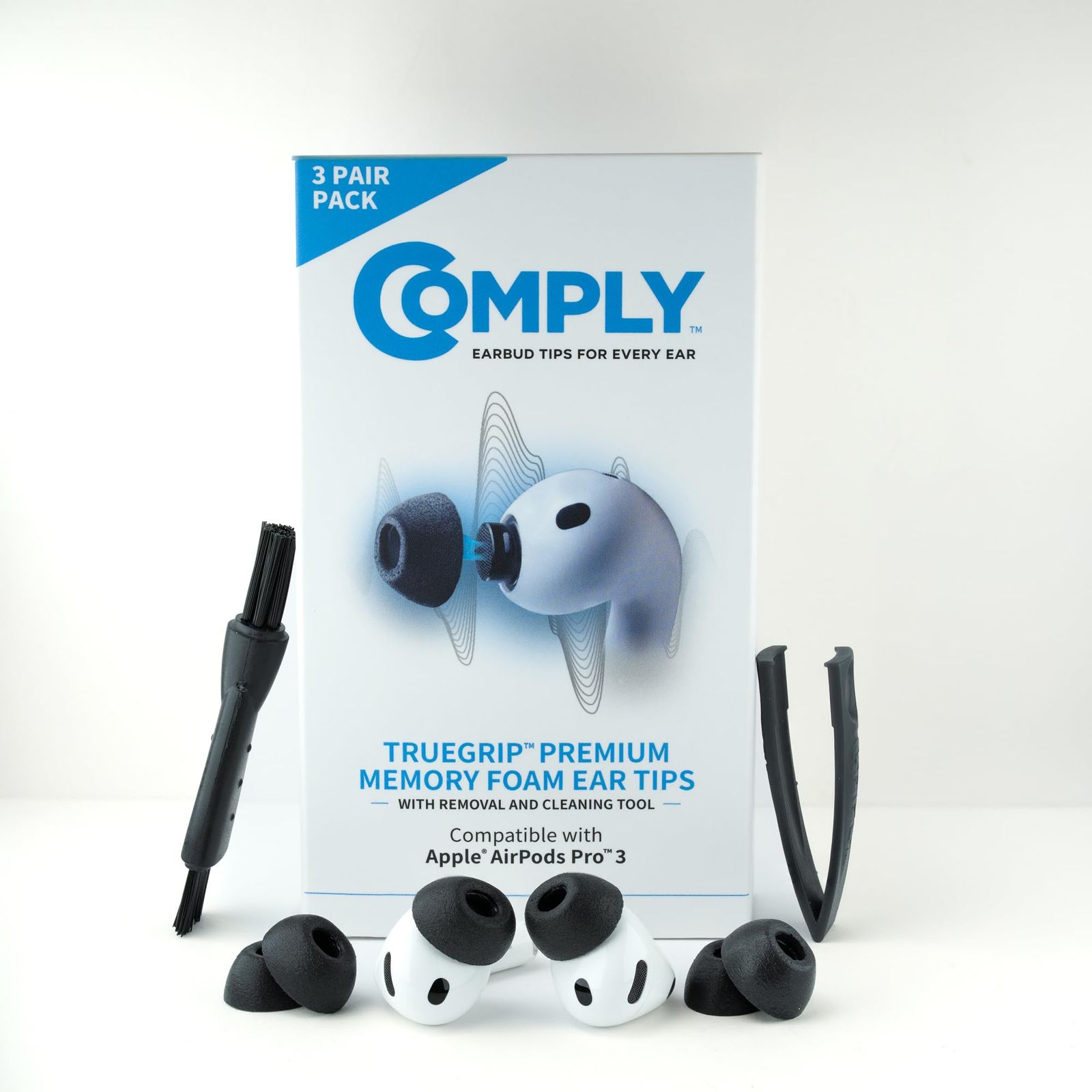 【在庫セール】(ブラック 遮音性/フィット感/脱落防止 イヤーピース 交換用 専用 3 L) Pro AirPods TRUEGRIP Comply(コンプライ)