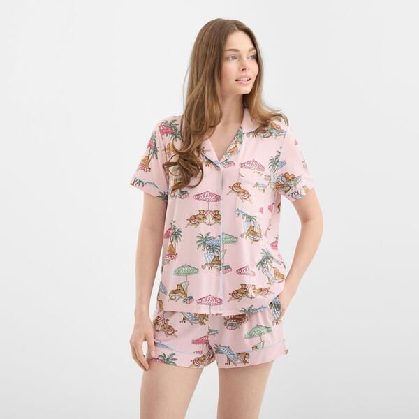 チェルシーピア レディース アンダーウェア ナイトウェア Chelsea Peers Womenshort Sleeve Pyjama Set Leopards Lounge アニマル