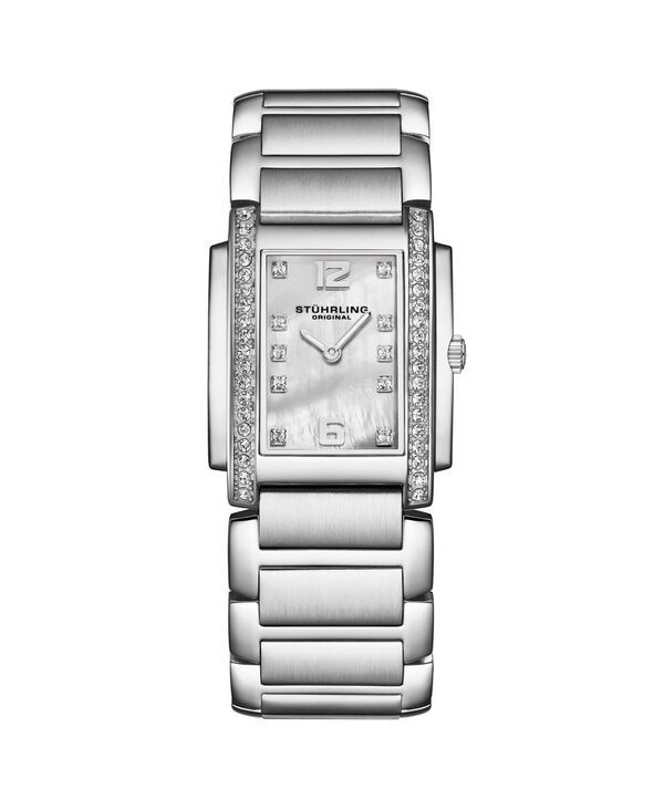 ストゥーリング レディース アクセサリー 腕時計 Stuhrling Women serafine 40891 Rectangular Quartz Watch MotherofPearl Dial Swarovski Crystal Bezel White