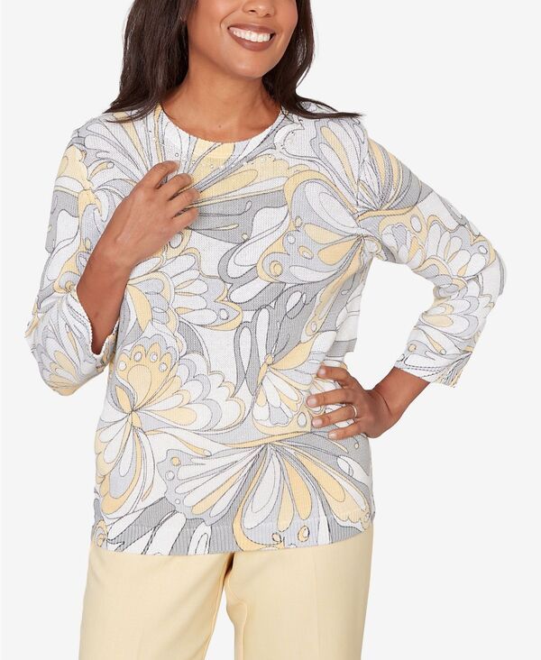 アルフレッド ダナー レディース アウター ニット・セーター クルーネック リブ Alfredunner Womens Al Fresco Abstract Butterfly Ribbed Crew Neck Sweater Multi Yellow イエロ