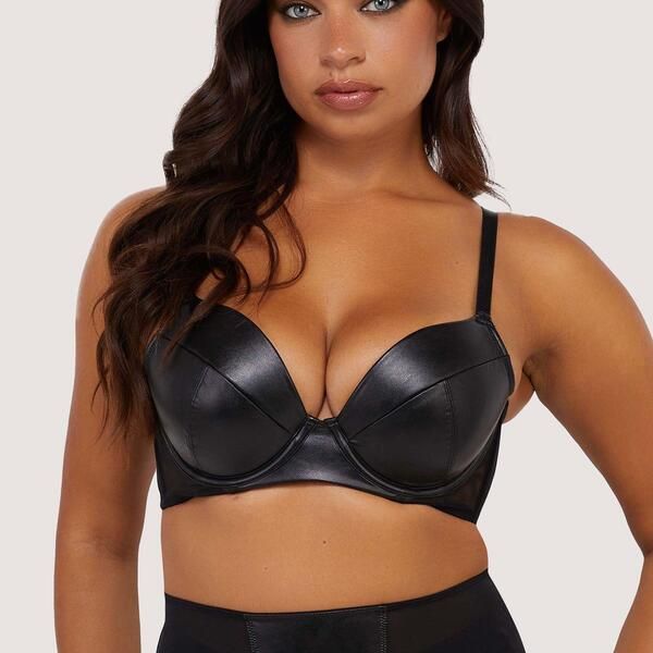 プレイフルプロミス レディース アンダーウェア ブラジャー レザー Playful Promises Iris Black Leatherette Padded Plunge Bra Black ブラック