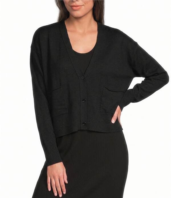 エイリーンフィッシャー レディース アウター ニット・セーター Vネック カーディガン Eileen Fisher Organic Slub Knit VNeck Long Sleeve Cardigan Black ブラック