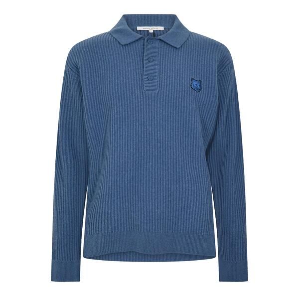 メゾンキツネ メンズ アウター ニット・セーター ポロシャツ ウール シャツ Maison Kitsune Mens Fox Hooded Wool Jumper Knitted Long Sleeve Polo Shirt Lapis Blue ブルー 58,190円