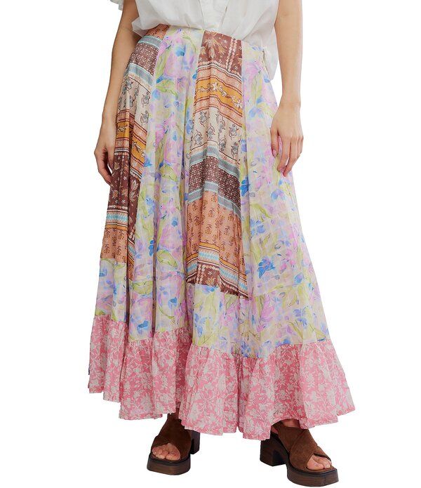 フリーピープル レディース ボトムスカート フリル裾 A ライン プリント フリル パッチワーク マキシ Free People Santa Eulalia Patchwork Printed Ruffle Hem ALine Maxi Skirt Multi