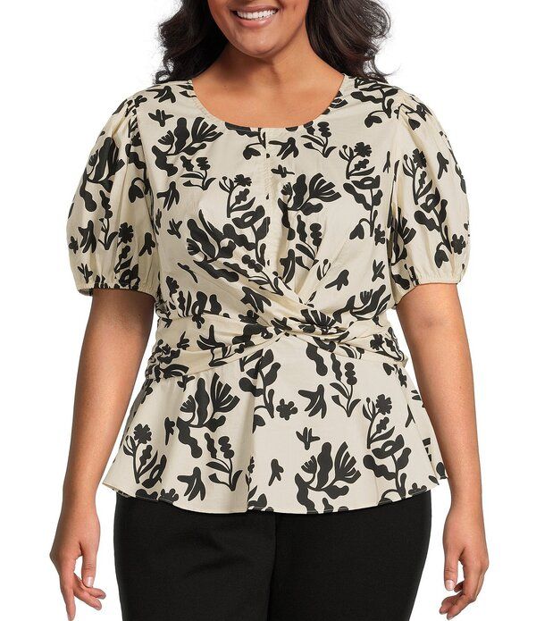 スカイズアブルー レディース トップス シャツ プラスサイズ ブラウス Skies Are Blue Plusize Criss Crosshort Sleeve Woven Poplin Blouse CreamBlack クリーム