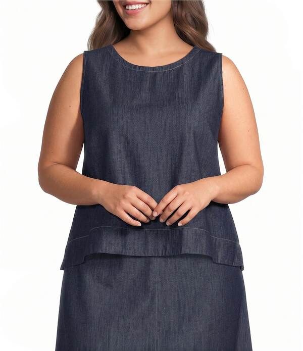 エイリーンフィッシャー レディース トップス シャツ プラスサイズ デニム Eileen Fisher Plus Lightweight Denim Round Neck Sleevlesshell Top Dark Indigo インディゴ