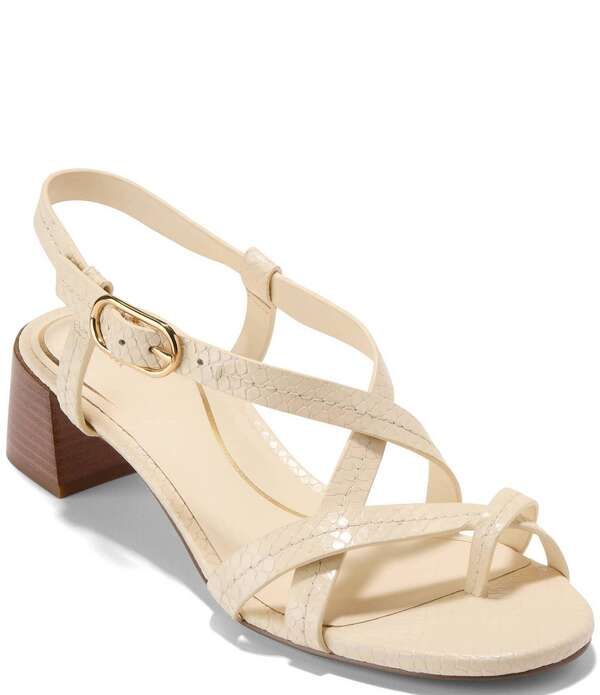 コールハーン レディース シューズ ヒール プリント サンダル レザー Cole Haan Dillon Leather Snake Print Strappy Block Heel Sandals Vanilla