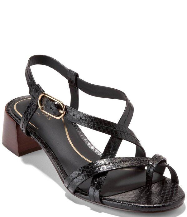 コールハーン レディース シューズ ヒール プリント サンダル レザー Cole Haan Dillon Leather Snake Print Strappy Block Heel Sandals Black ブラック