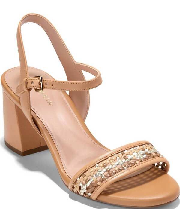 コールハーン レディース シューズ ヒール サンダル カラーブロック レザー Cole Haan Josie Colorblock Woven Leather Block Heel Sandals Tuscan Sand サンド