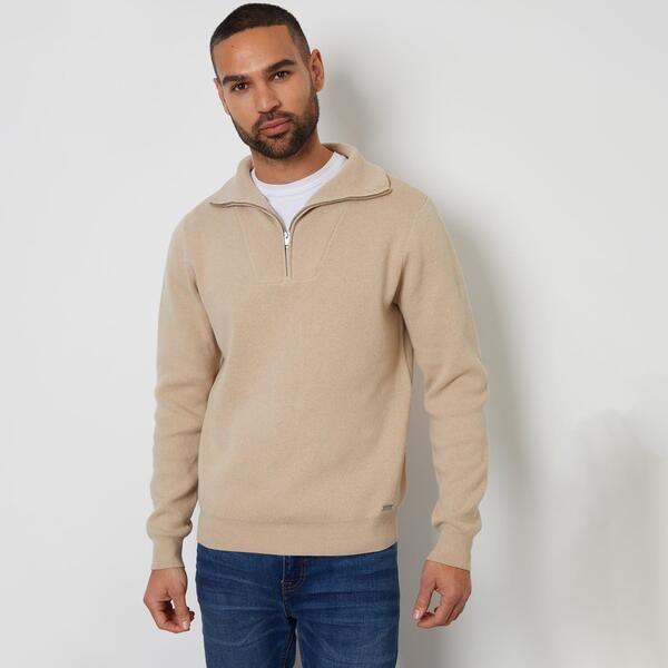 スリードベア メンズ アウター ニット・セーター ハーフジップ Threadbare Rib Panel Quarter Zip Jumper Brown ブラウン