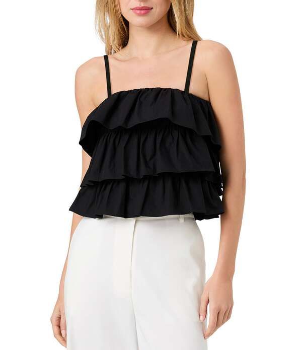 フレンチコネクション レディース トップス シャツ フリル ノースリーブ コットン French Connection Aimee Cotton Square Neck Sleeveless Layered Ruffle Top Black ブラック 27,216円
