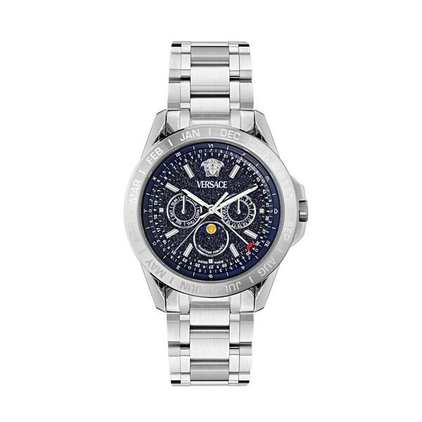 ヴェルサーチ メンズ アクセサリー 腕時計 Versace Mens Moonphase Analogue Quartz Watch BlueSilver ブルー