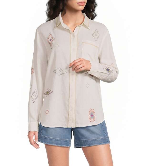 ペンドルトン レディース トップス シャツ 刺繍 Pendleton Woven Embroidered Spread Collar Long Sleeve Shirt Ivory アイボリー