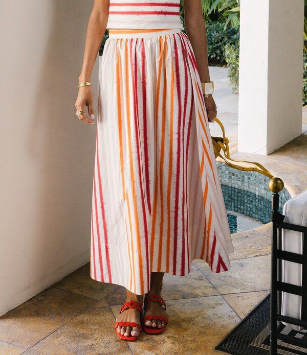 アントニオ メラーニ レディース ボトムスカート A ライン マキシ Antonio Melani x Stephanie Covington Kristen Poplin Stripe HighRise ALine Flounce Coordinating