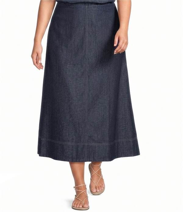 エイリーンフィッシャー レディース ボトムスカート プラスサイズ デニム Eileen Fisher Plus Lightweight Denim Full Skirt Dark Indigo インディゴ