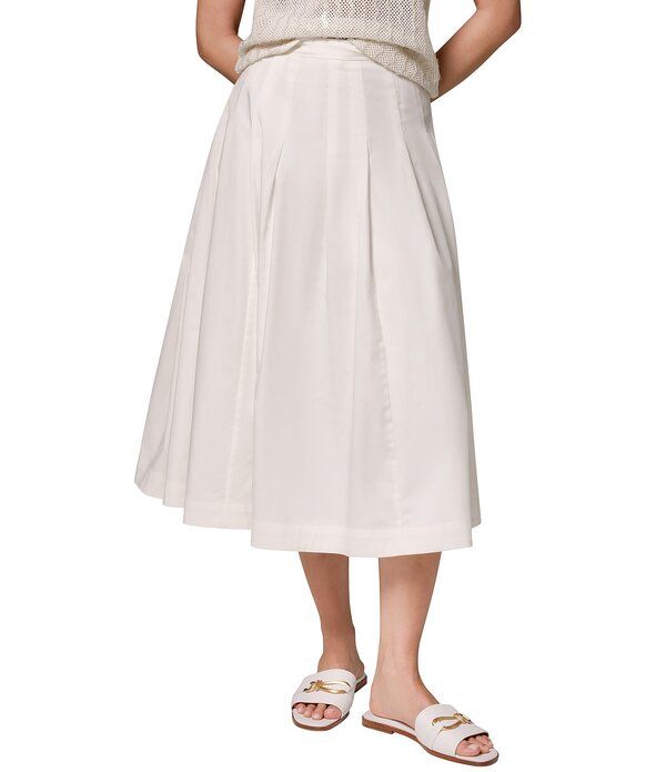 ダナキャラン レディース ボトムスカート A ライン プリーツ ミディ コットン Donna Karan Pleated Cotton Poplin Midi ALine Skirt Cream クリーム