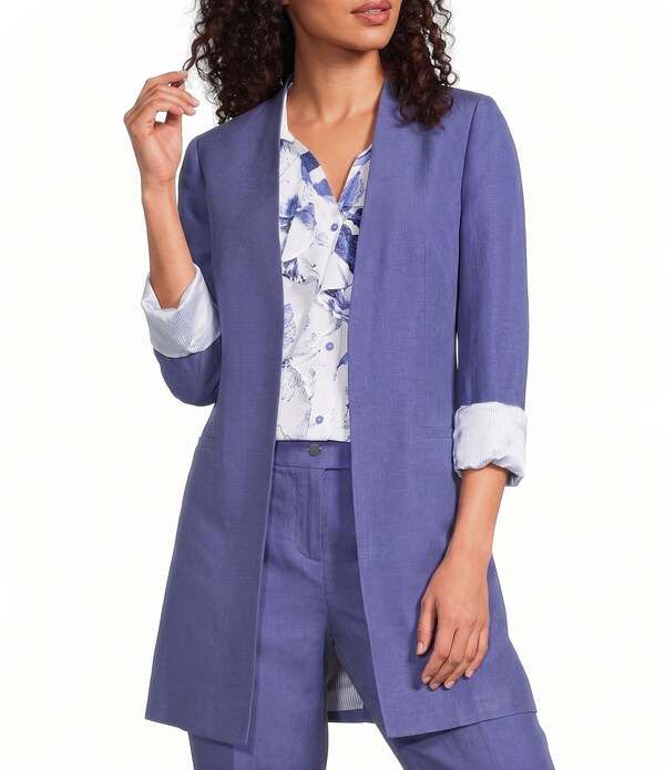 カルバンクライン レディース アウター コート ブレザー リネン Calvin Klein Coordinating Linen Blend Collarless 34 Sleeve Open Front Blazer Future Dusk