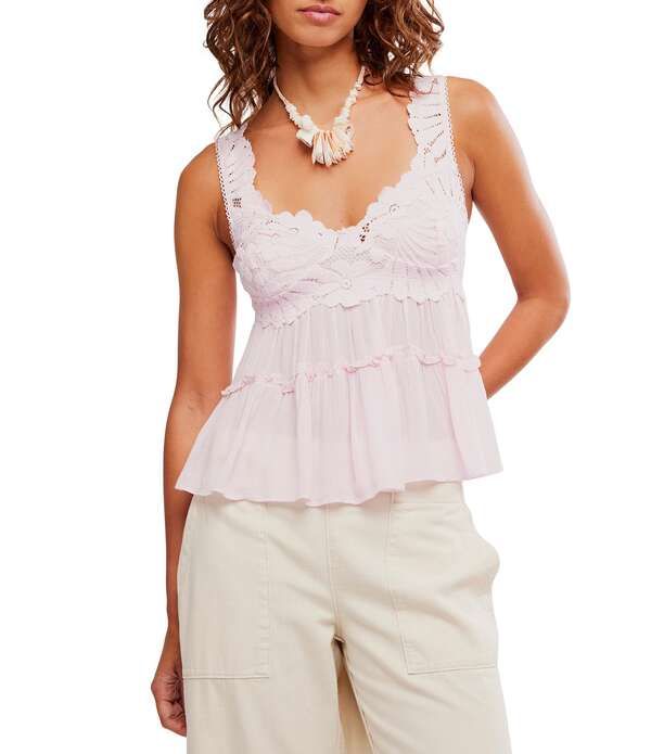 フリーピープル レディース トップス シャツ ノースリーブ Free People Petal Party Shapelessweetheart Neck Sleeveless Cami Topink Destiny ピンク