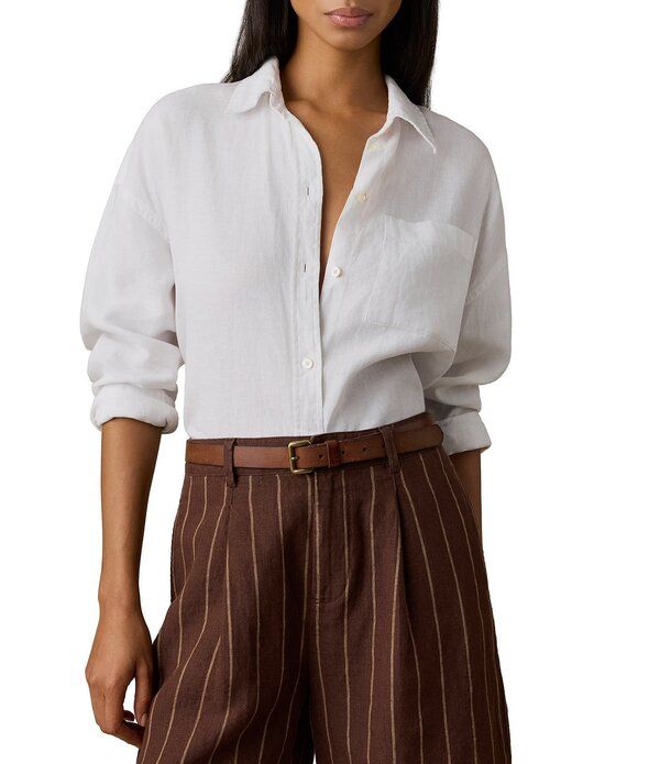 ファレティ レディース トップス シャツ リネン Faherty Linen Point Collar Long Sleeve Button Front Relaxed Shirt White ホワイト 34,320円