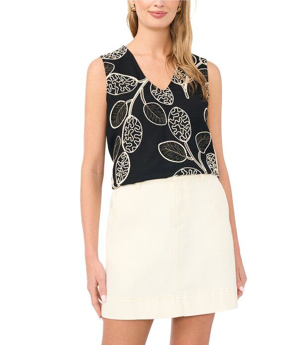 ヴィンスカムート レディース トップス シャツ Vネック フラワー柄 プリント ノースリーブ フラワー Vince Camuto Woven VNeck Floral Print Sleeveless Tank Rich Black ブラック