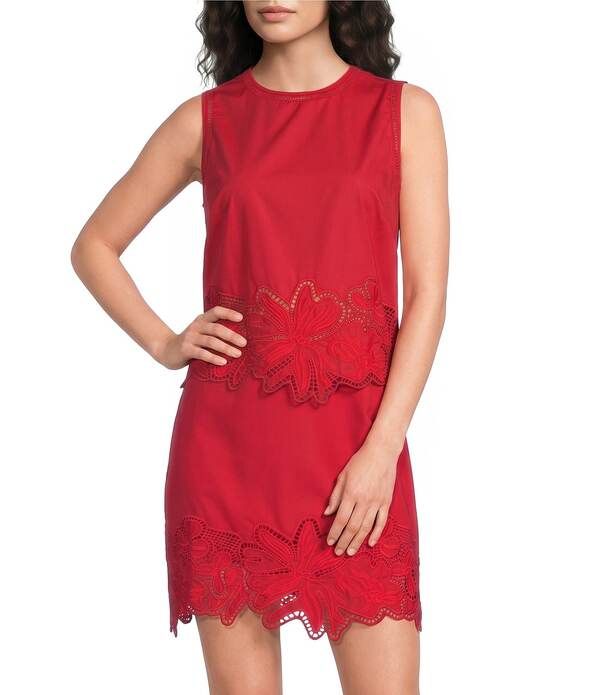 ルーシーパリ レディース トップス シャツ ノースリーブ 刺繍 Lucy Paris Kayla Embroidered Eyelet Scoop Neck Sleeveless Coordinating Top Red レッド